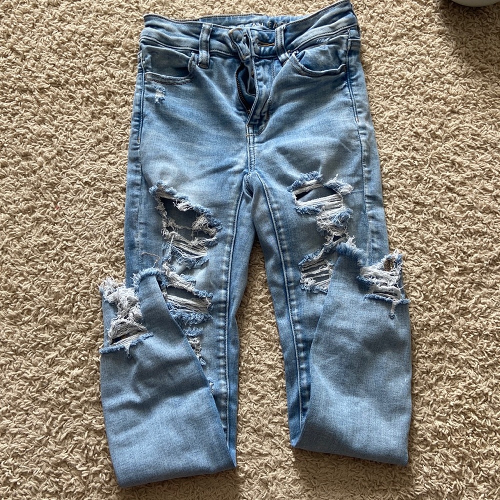 american eagle next level stretch high rise jegging, 0 short, light wash